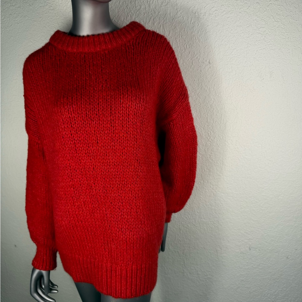 Zara Vibrant Red Crew Neck Sweater chunky and delicious sz M new
